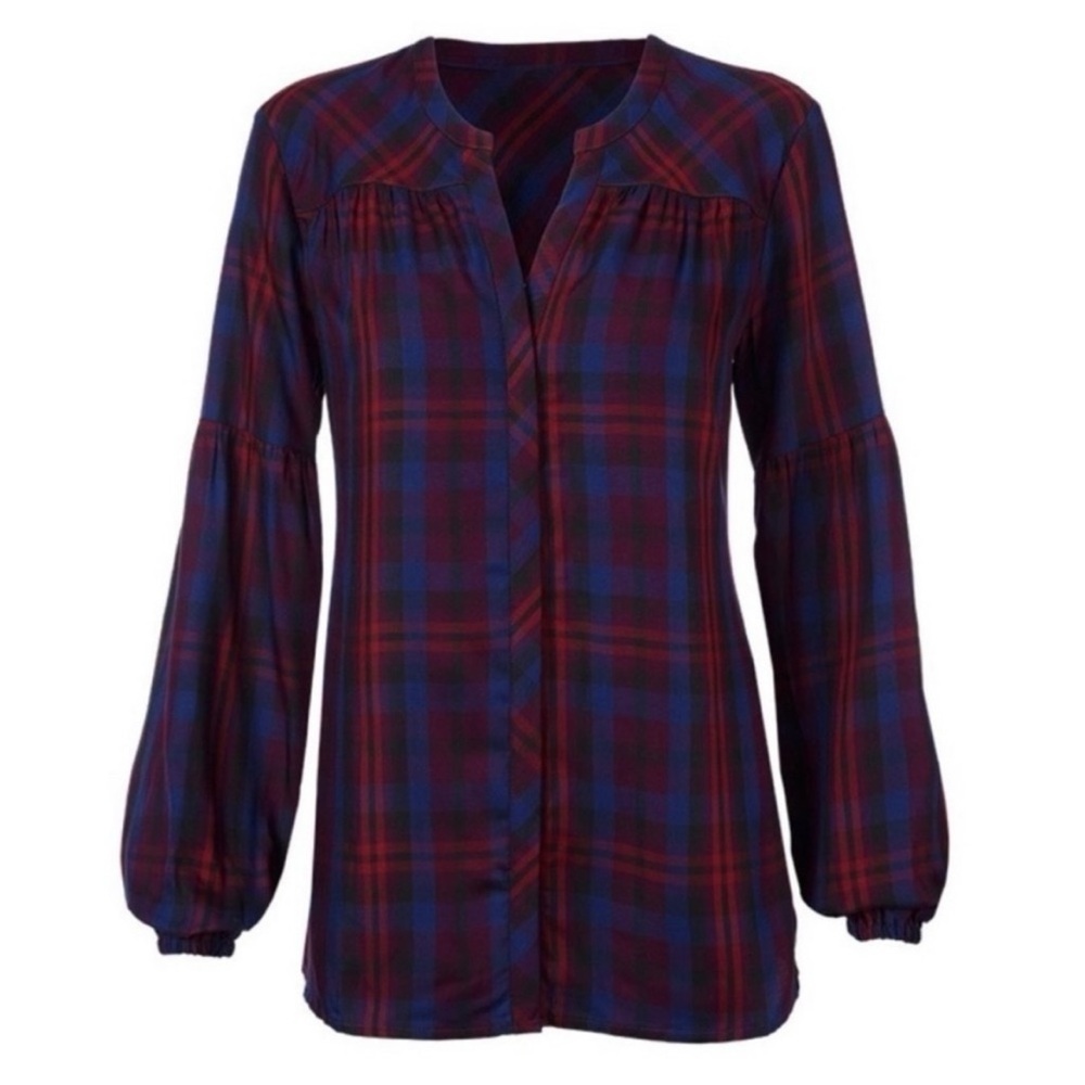 CABI Style 4070 Caroling Joyful Plaid Button Down Long Sleeve Blouse Size M